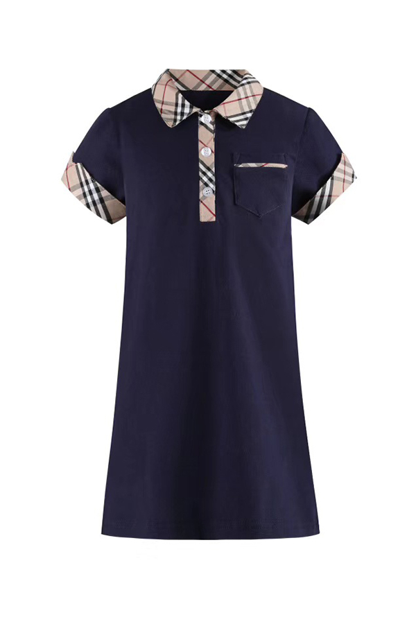 Lovely Chic Patchwork Dark Blue Girl Mid Calf Dress