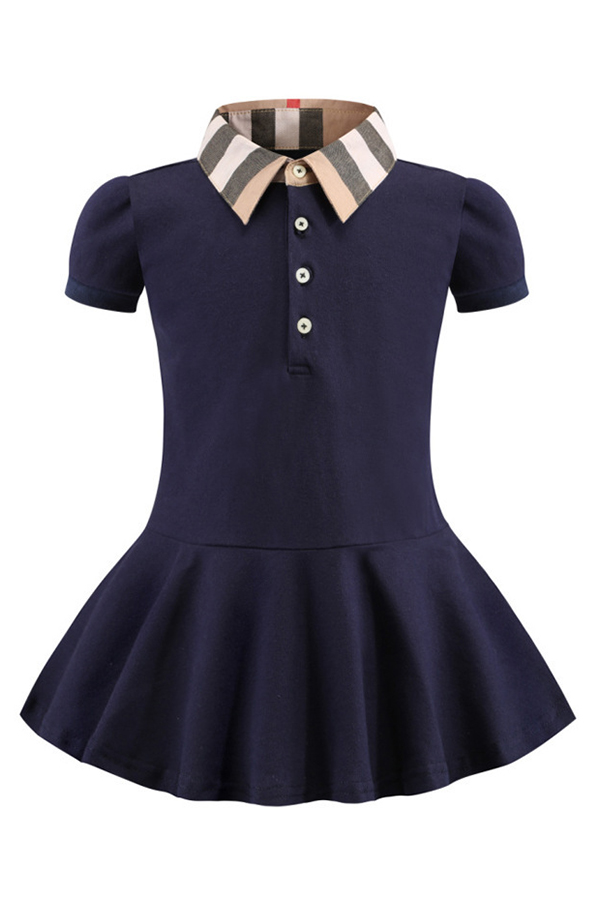 

Lovely Sweet Buttons Design Dark Blue Girl Mini Dress