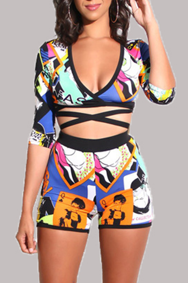 

Lovely Casual Print Multicolor Two-piece Shorts Set, Multi