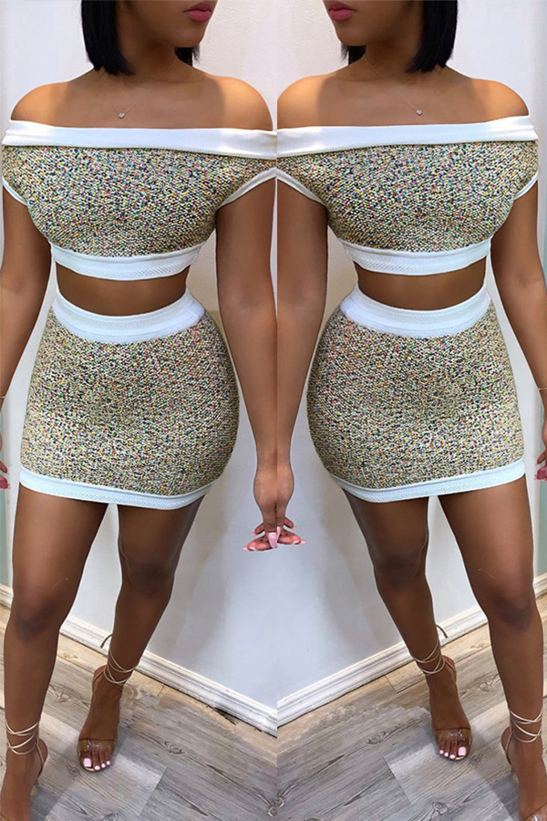 

Lovely Casual Patchwork Khaki Two-piece Skirt Set