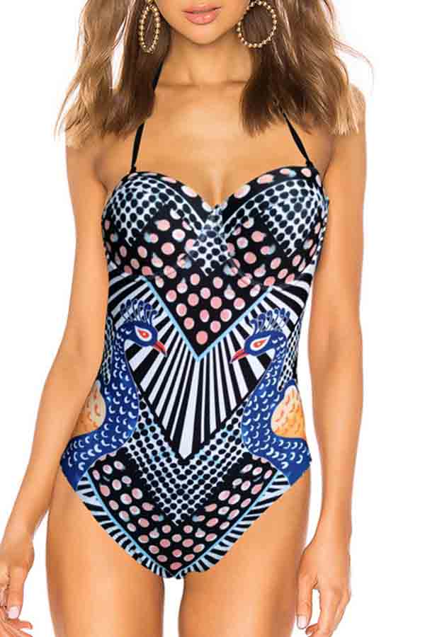 

Lovely Print Multicolor Bathing Suit One-piece Swimsuit, Multi