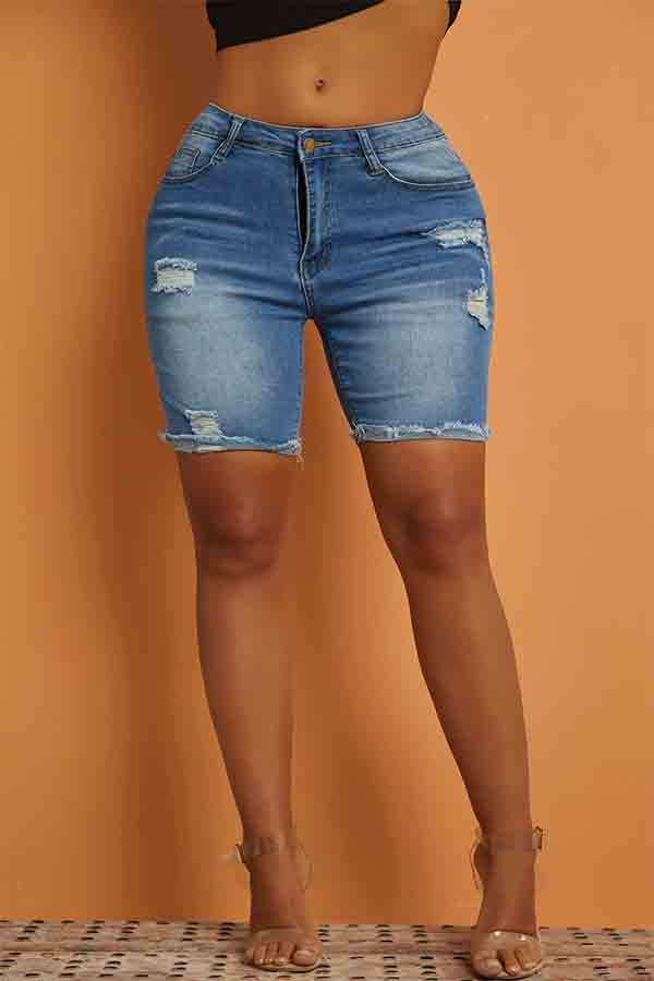 

Lovely Chic Broken Hole Blue Denim Shorts