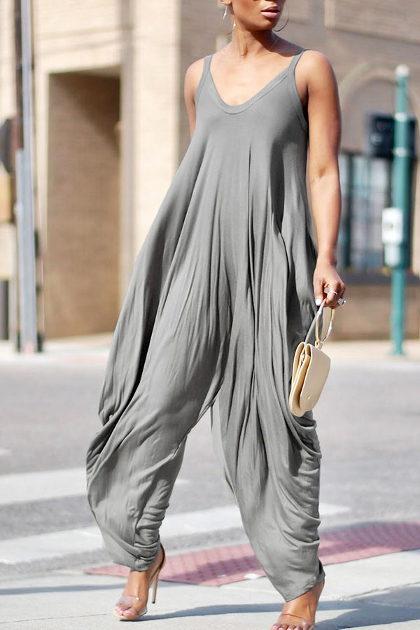 

Lovely Leisure Loose Grey One-piece Jumpsuit