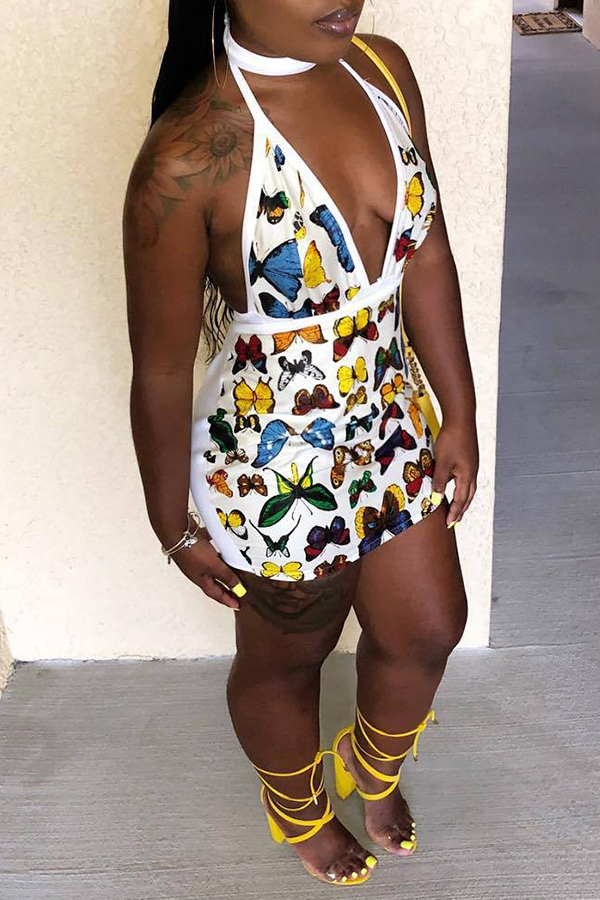 

Lovely Casual V Neck White Mini Dress