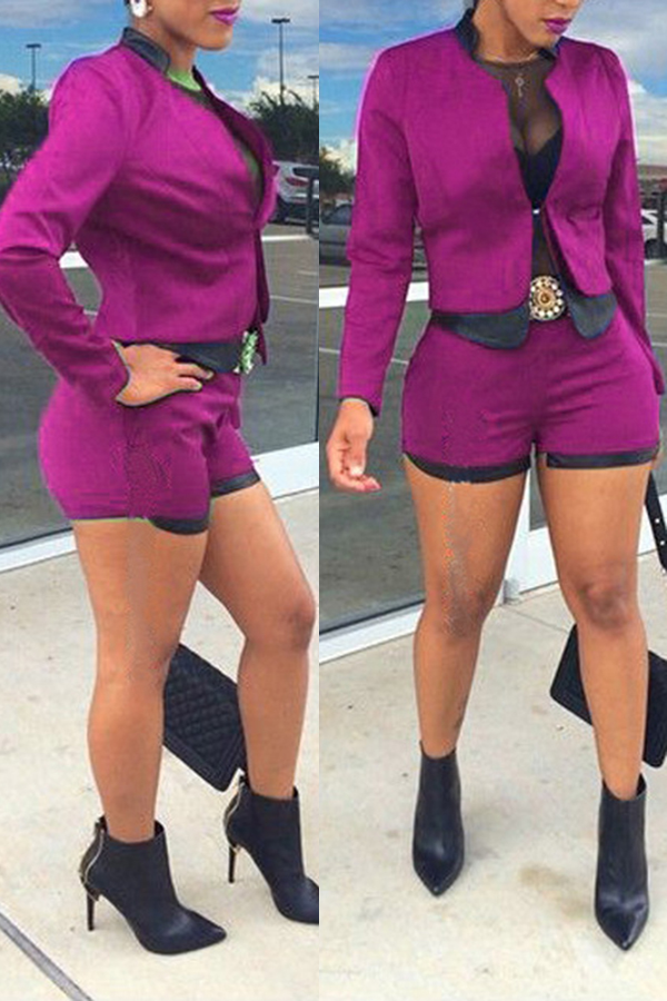

Lovely Trendy Basic Skinny Purple Two-piece Shorts Set