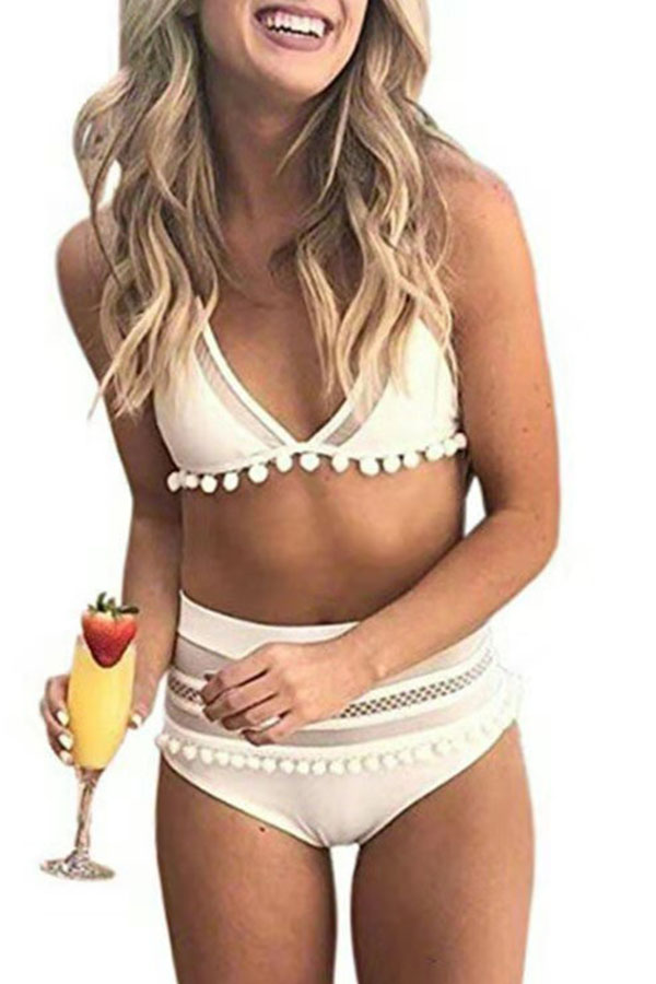 

Lovely Patchwork White Bathing Suit Two-piece Swimsuit