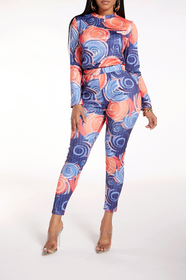 

Lovely Leisure Print Blue Two-piece Pants Set