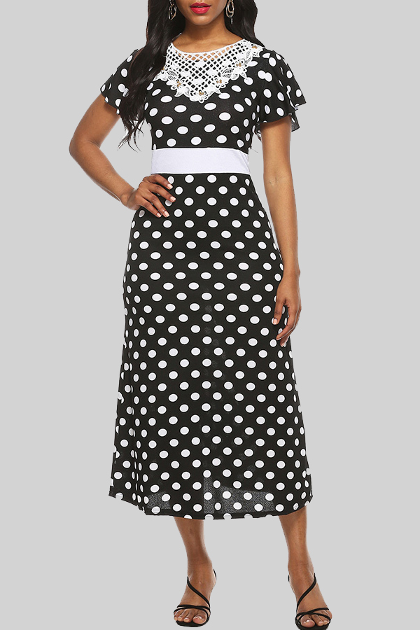 

Lovely Casual Dot Print Black Mid Calf Dress