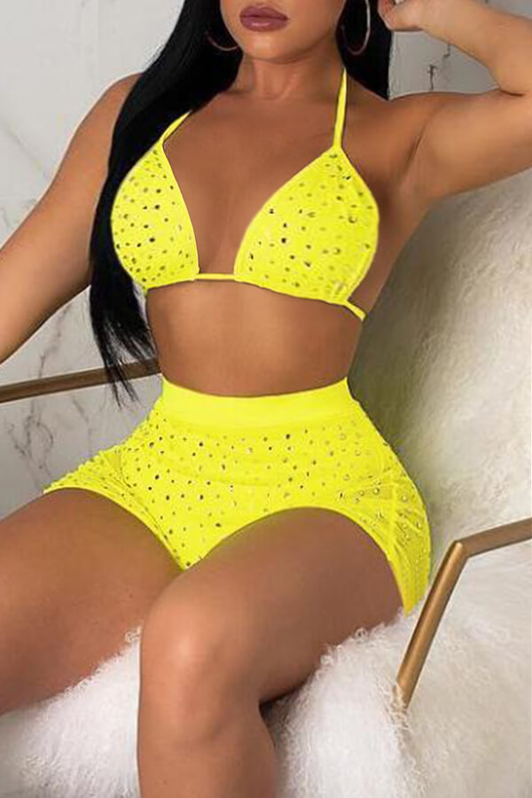 yellow two piece swimsuit