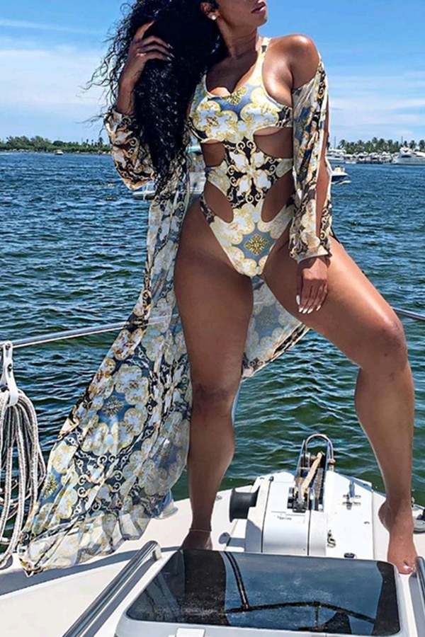 

Lovely Print Multicolor Bathing Suit One-piece Swimsuit, Multi