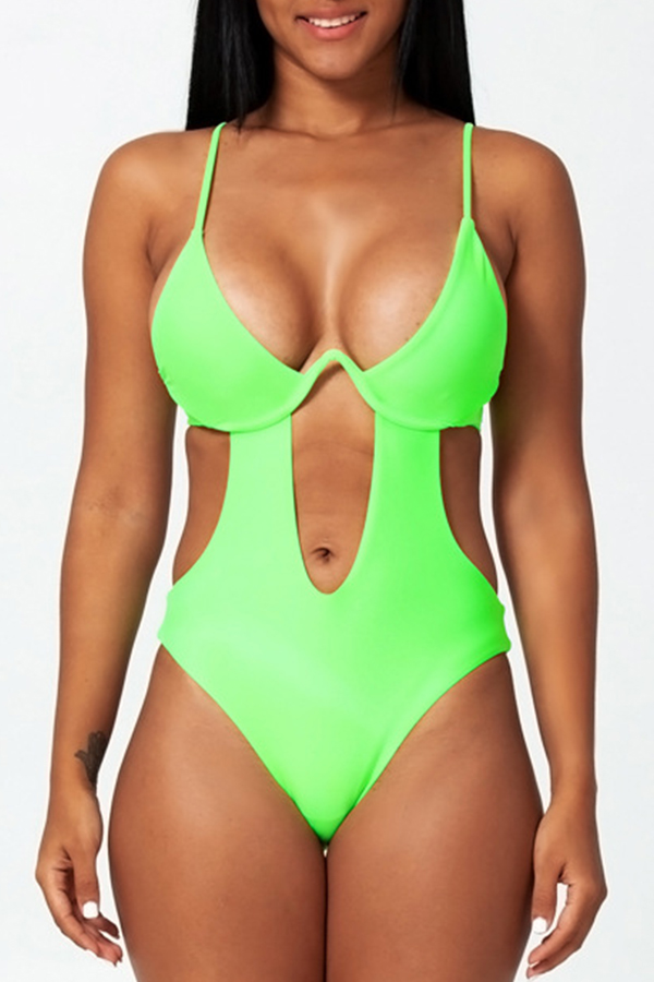 

Lovely Hollow-out Green Bathing Suit One-piece Swimsuit