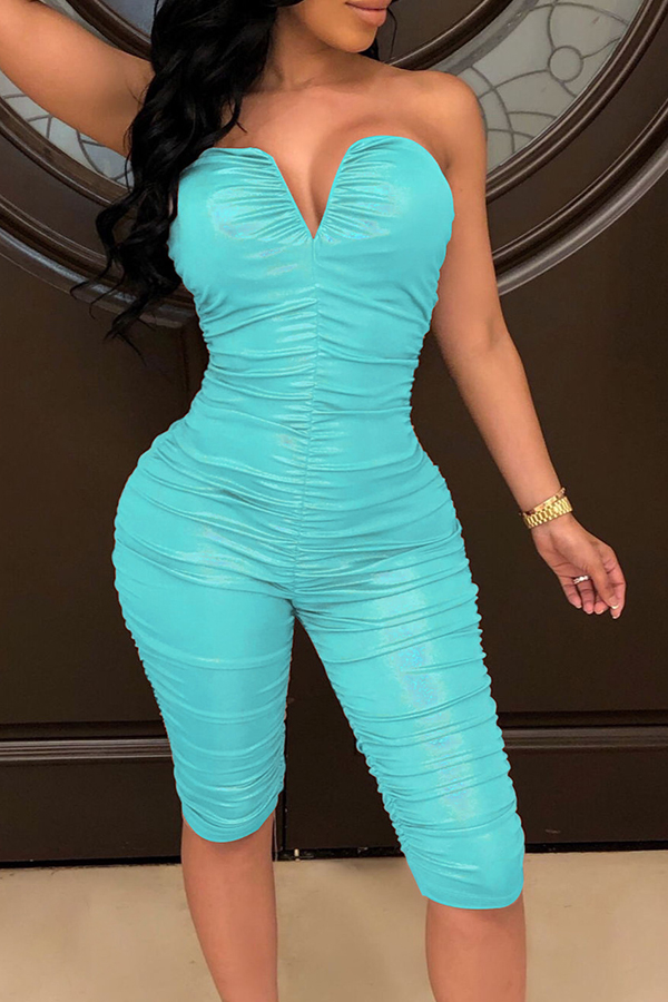 

Lovely Chic Fold Design Baby Blue One-piece Romper