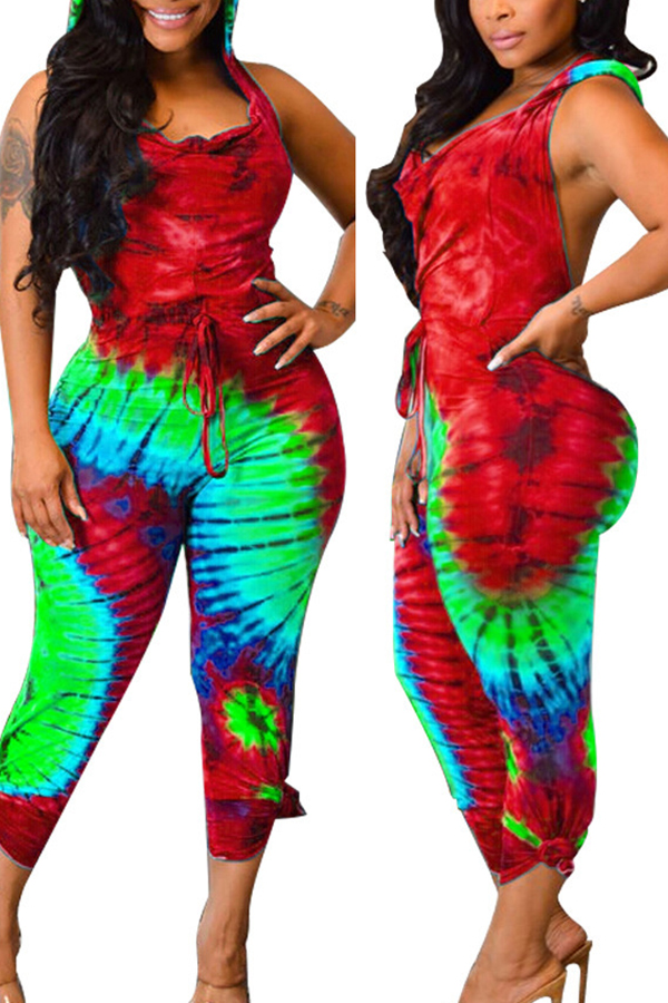 

Lovely Casual Backless Print Red One-piece Jumpsuit