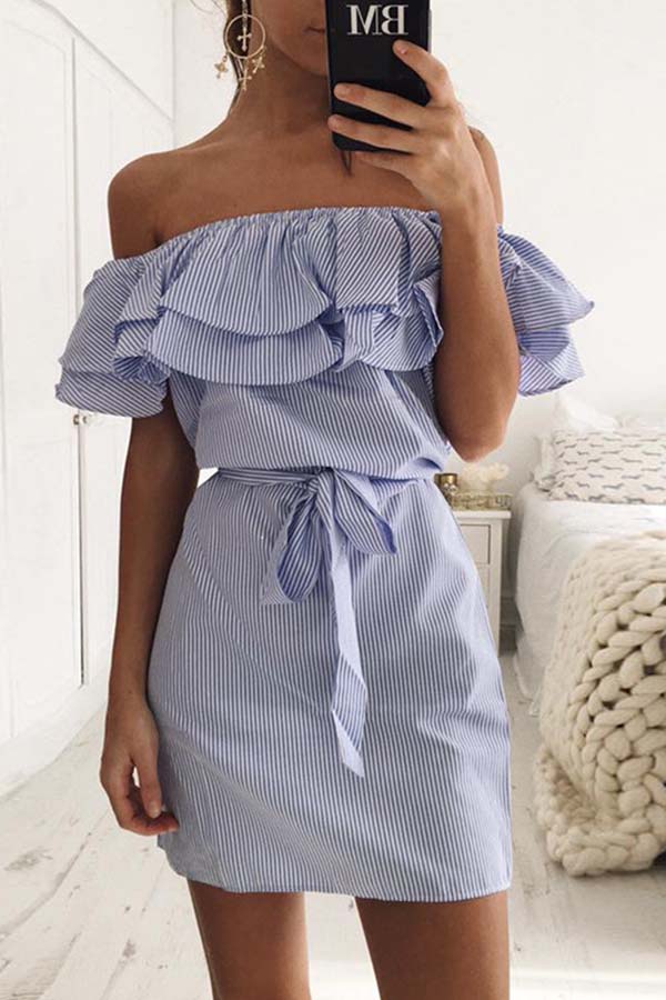 

Lovely Trendy Flounce Design Blue Mini Dress