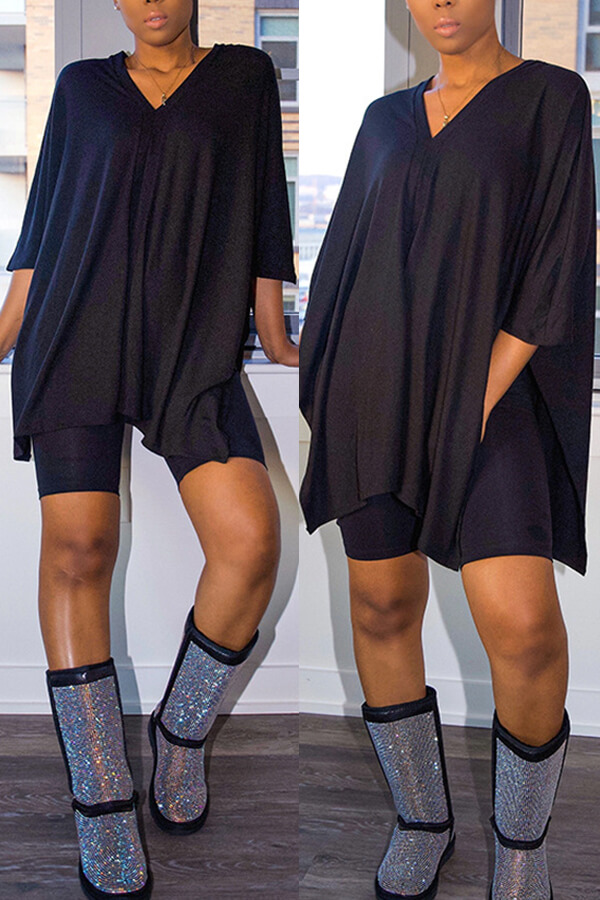 

Lovely Trendy Asymmetrical Black Two-piece Shorts Set