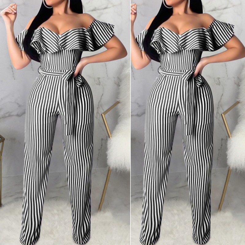 

Lovely Trendy Striped Flounce Design One-piece Jumpsuit, Stripe