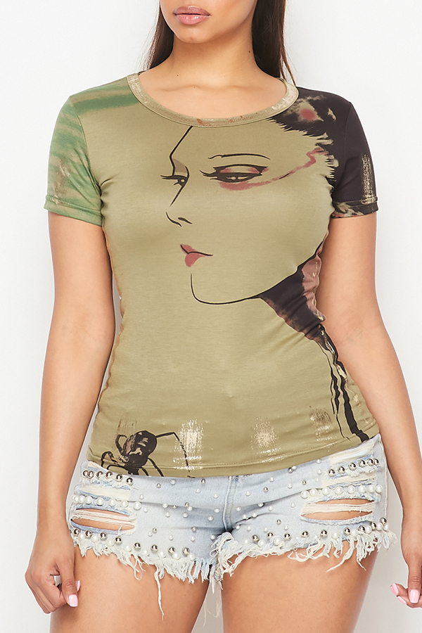 

Lovely Casual Print Green T-shirt