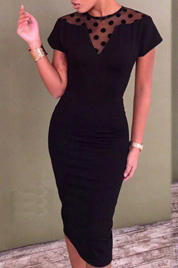 

Lovely Trendy Patchwork Black Knee Length Dress