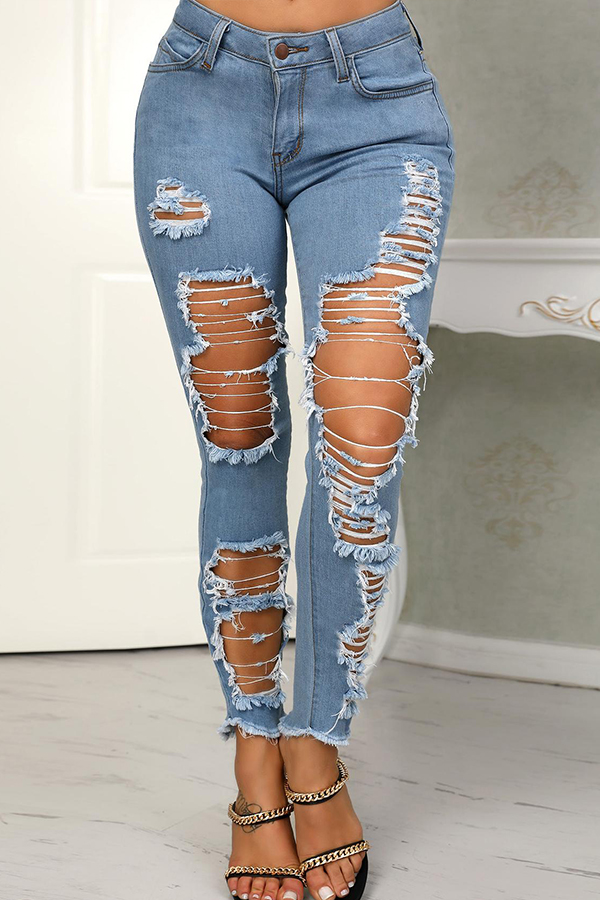

Lovely Casual Hollow-out Blue Jeans
