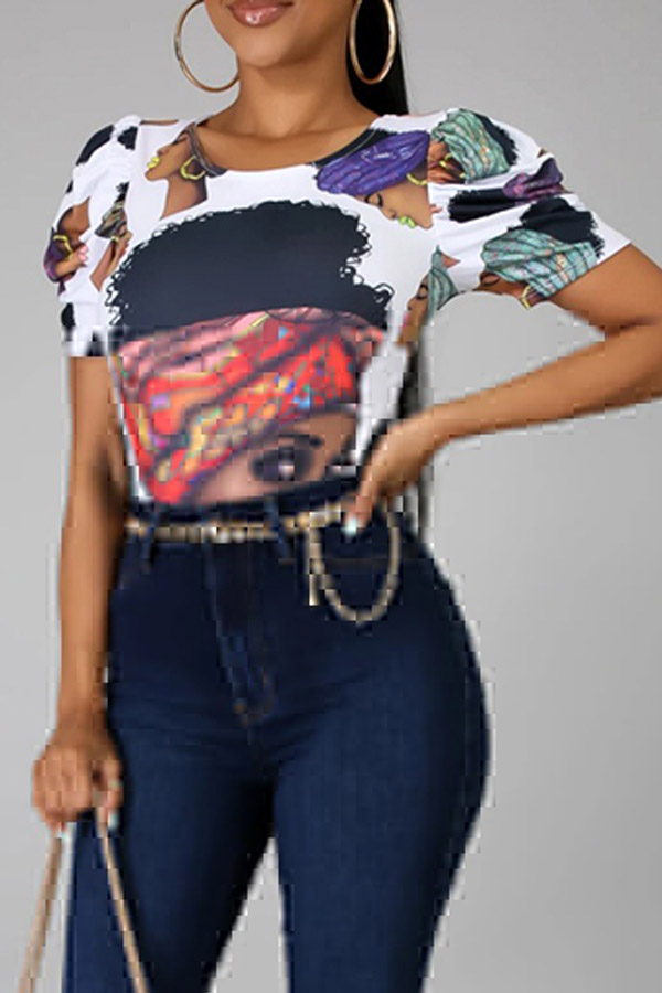 

Lovely Casual Print White T-shirt