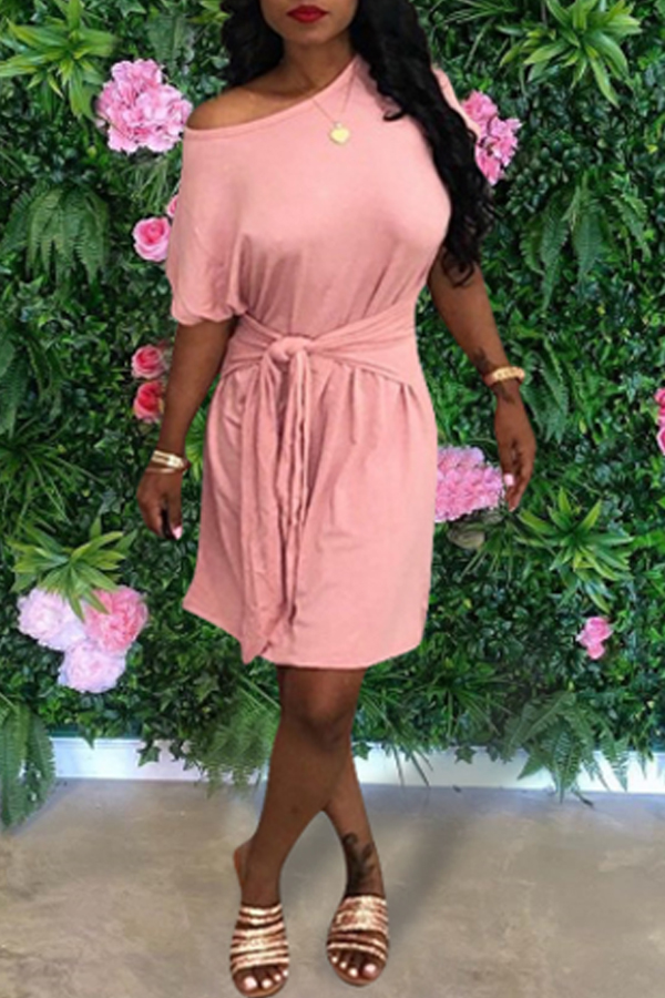 

Lovely Casual Knot Design Pink Knee Length Dress