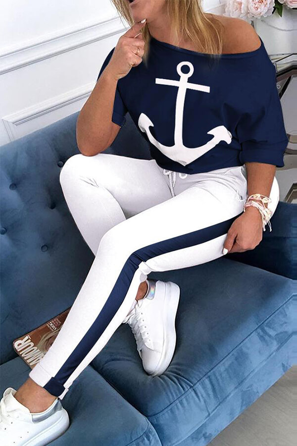 

LW Casual Print Blue Two-piece Pants Set