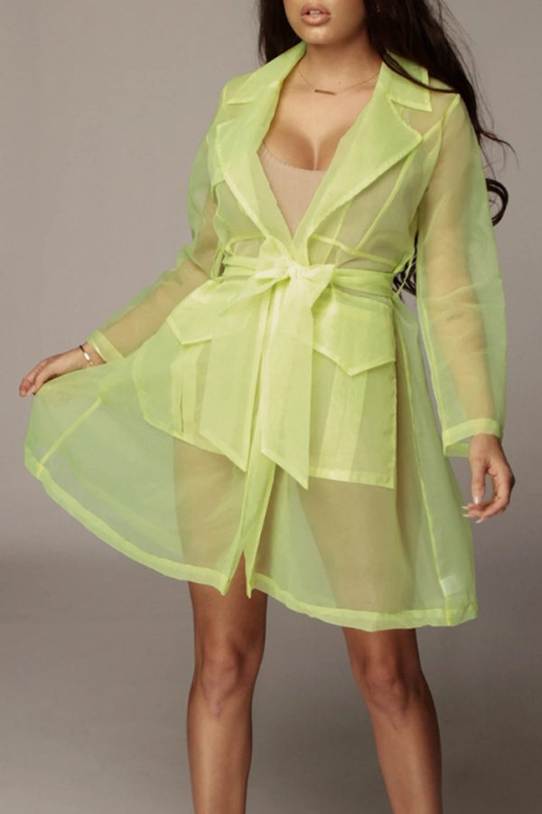 

Lovely Trendy See-through Yellow Knee Length Dress