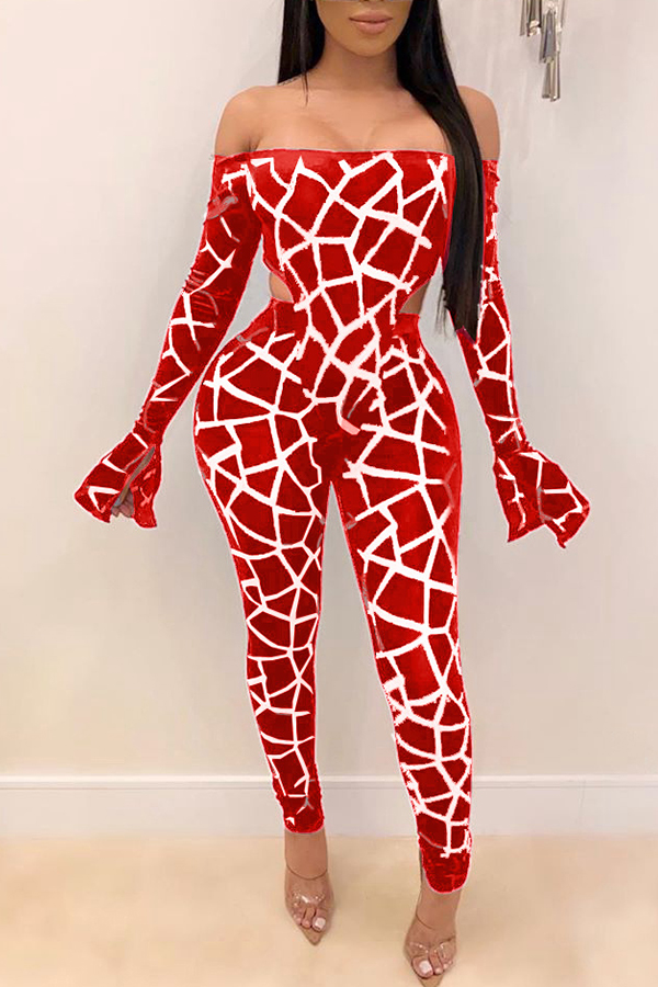 

Lovely Trendy Print Red Two-piece Pants Set