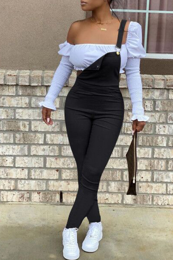 

Lovely Leisure Hollow-out Black One-piece Jumpsuit
