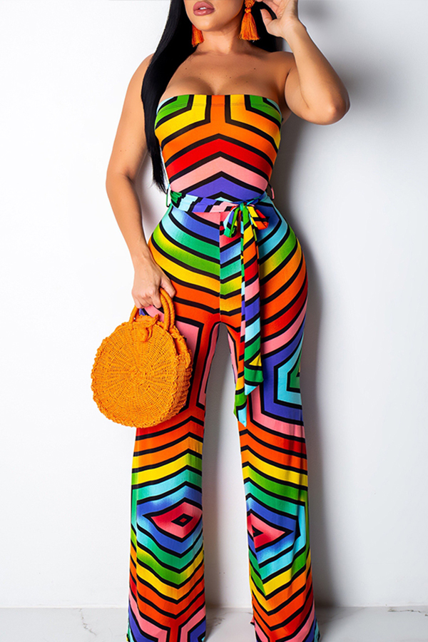 

Lovely Trendy Striped Print Multicolor One-piece Jumpsuit, Multi