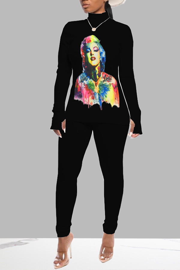 Lovely Casual Print Black Two-piece Pants Set