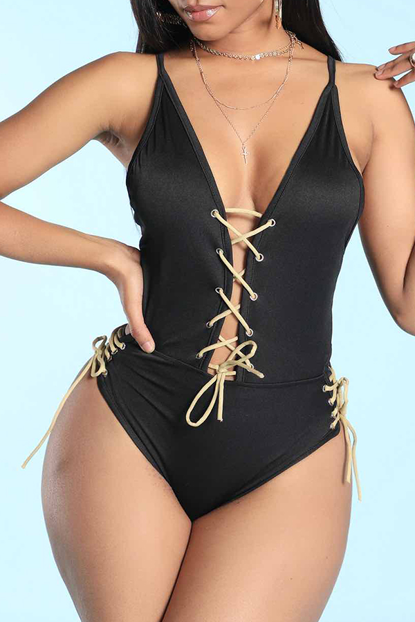 

Lovely Bandage Design Black Bathing Suit One-piece Swimsuit