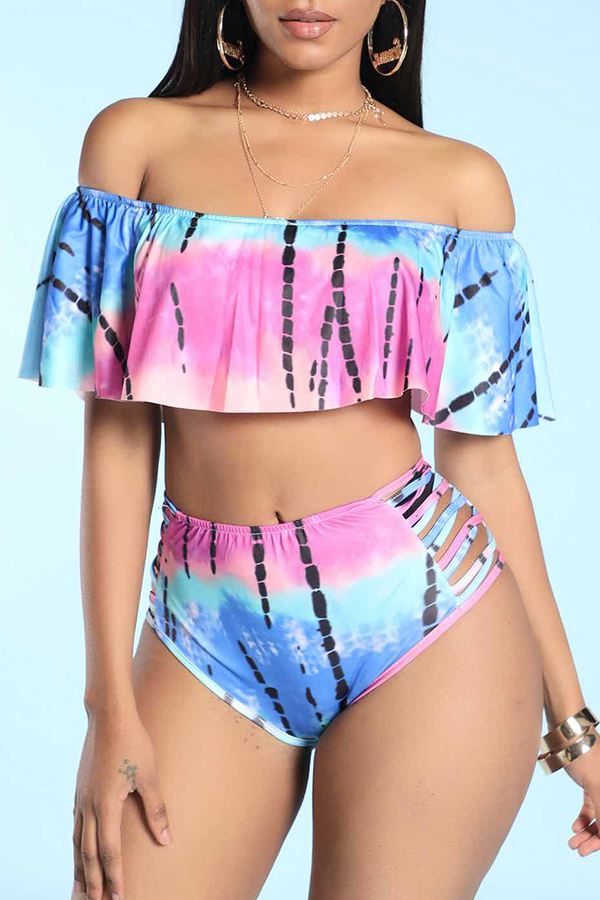 

Lovely Print Multicolor Bathing Suit Two-piece Swimsuit, Multi