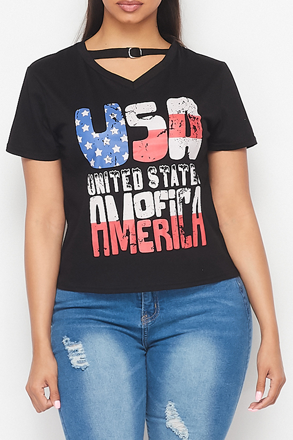

Lovely Chic Letter Print Black T-shirt