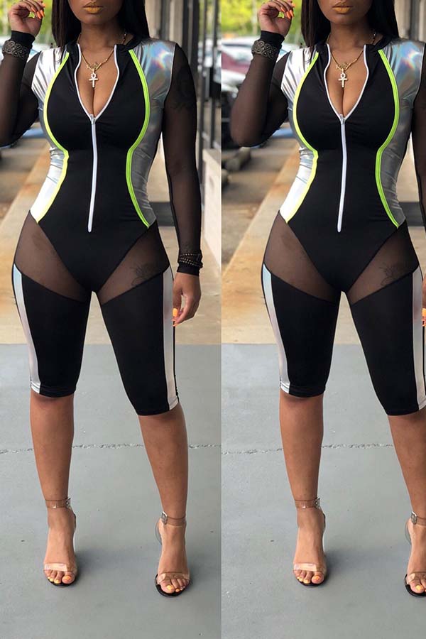 

Lovely Leisure Patchwork Black One-piece Romper