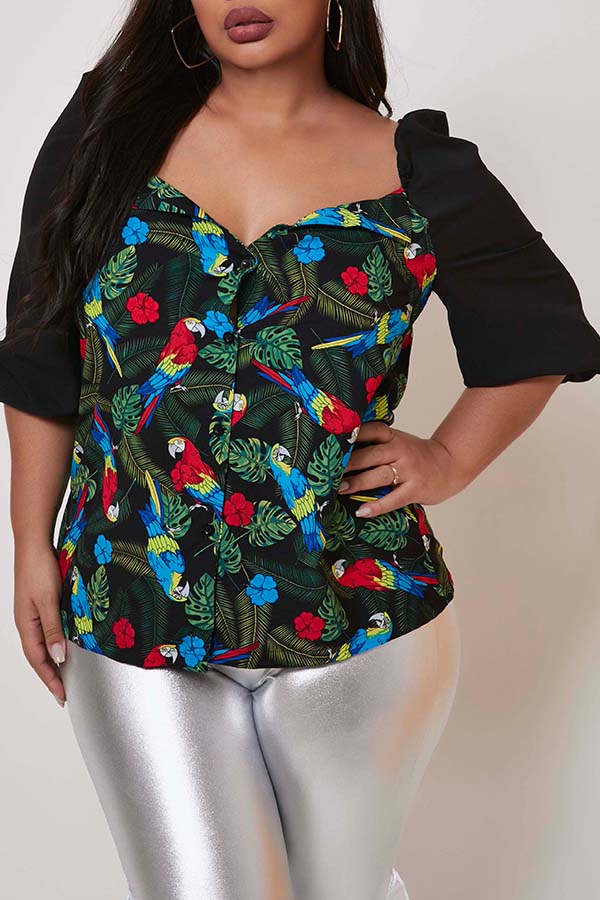 

Lovely Casual Print Black Plus Size Blouse