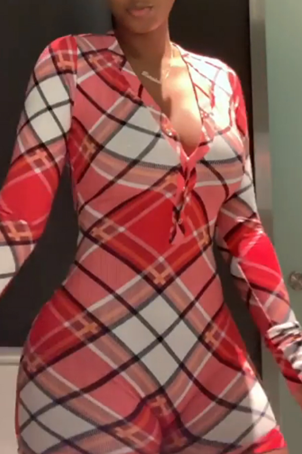 

Lovely Casual Grid Print Multicolor One-piece Romper, Multicolor lattices