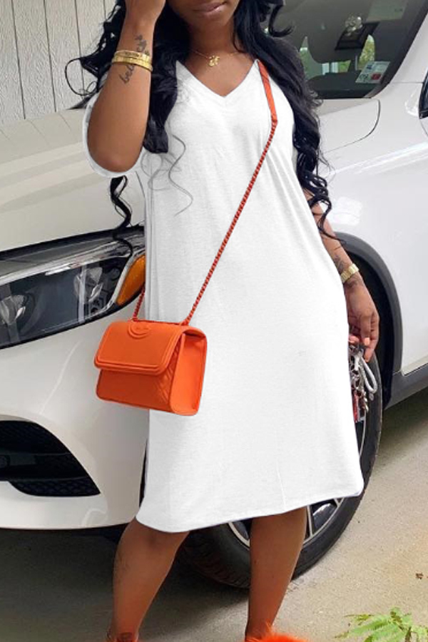 

Lovely Casual Basic White Knee Length Dress