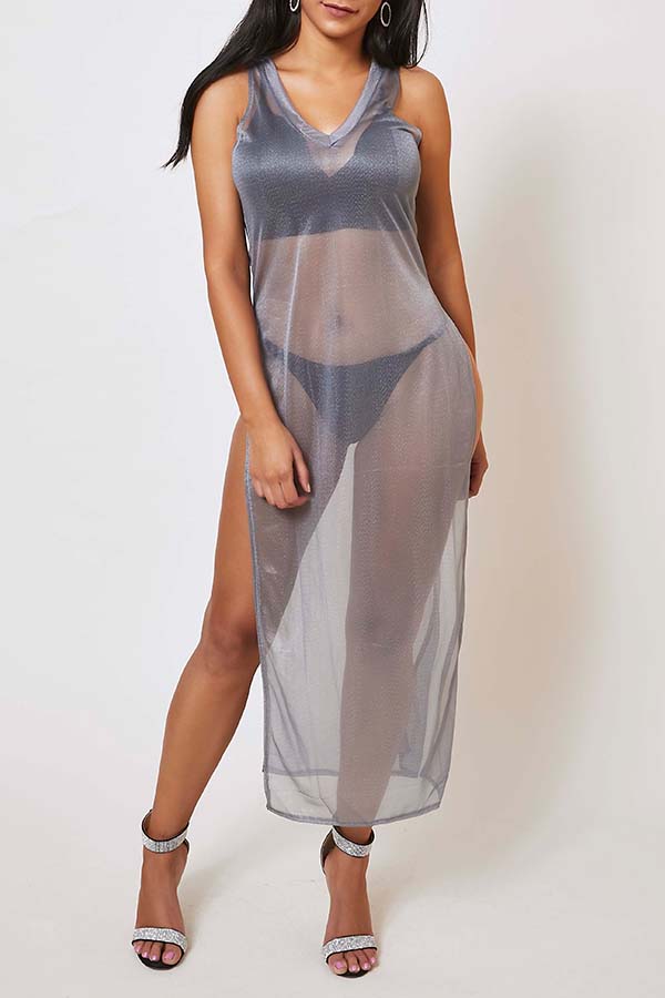 

Lovely Leisure See-through Grey Ankle Length Dress
