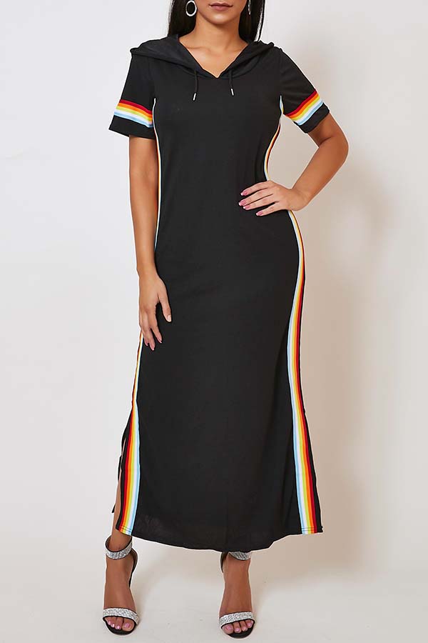 

Lovely Casual Patchwork Black Ankle Length Dress