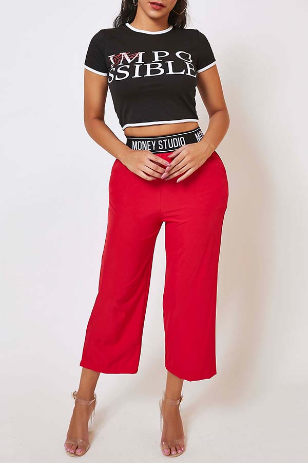 

Lovely Leisure Letter Print Red Two-piece Pants Set