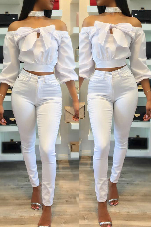 

Lovely Trendy Bow-Tie White Blouse