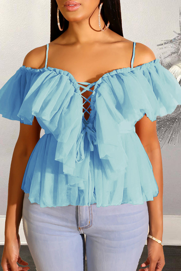 

Lovely Sweet Bandage Design Skyblue Blouse