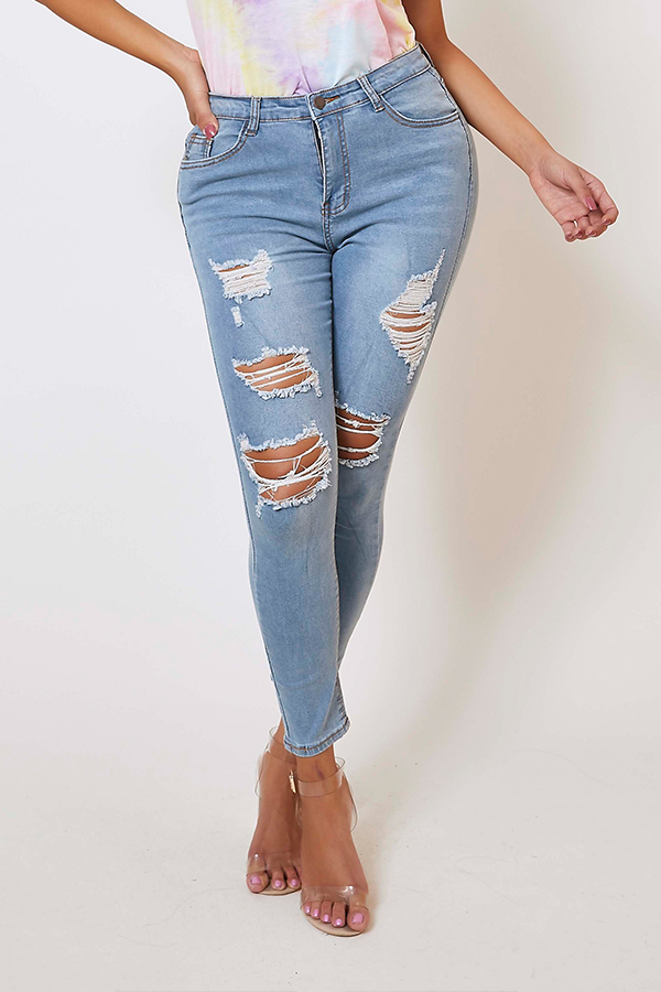 

Lovely Trendy Broken Holes Blue Jeans