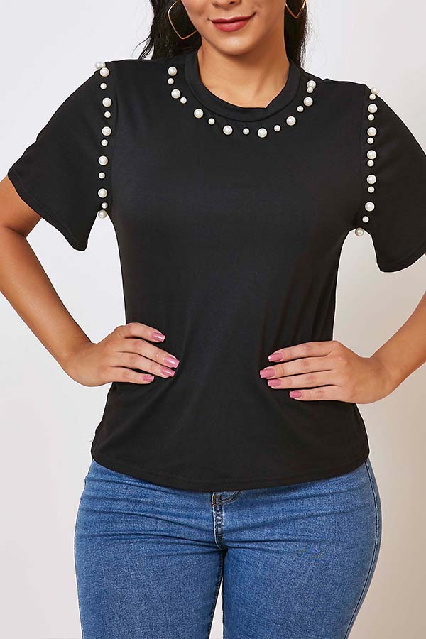 

Lovely Casual Patchwork Black T-shirt