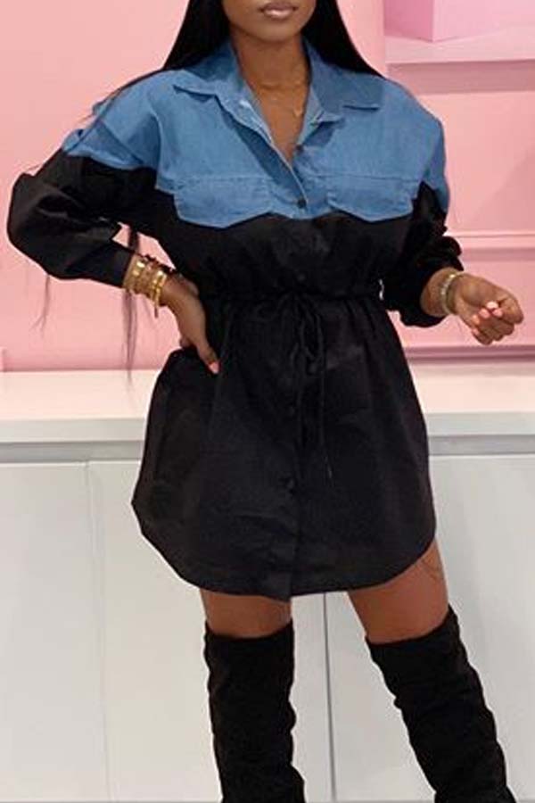 

Lovely Casual Patchwork Black Knee Length Dress