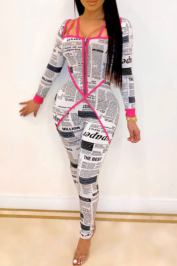 

Lovely Stylish Print Rose Red One-piece Jumpsuit