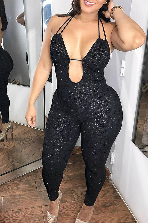 

Lovely Sexy Hollow-out Black One-piece Jumpsuit