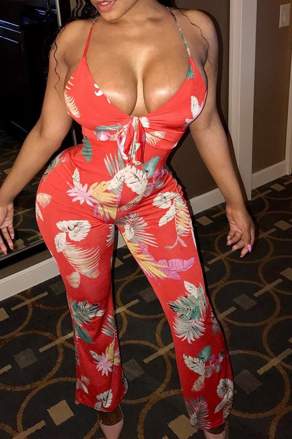

Lovely Stylish Print Red One-piece Jumpsuit