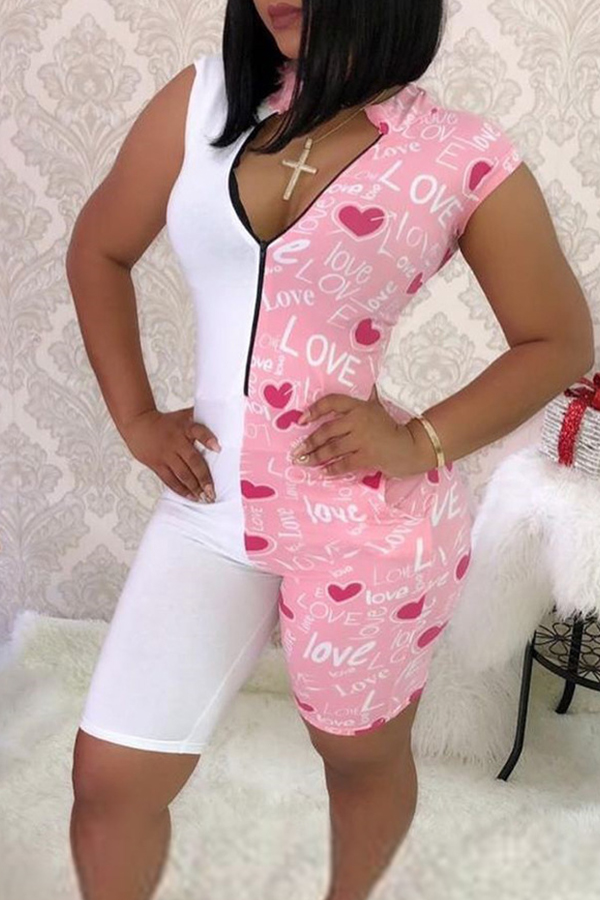 

Lovely Casual Patchwork Pink One-piece Romper